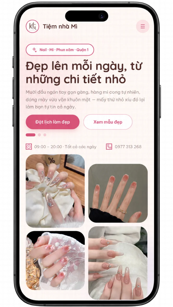 Mẫu Landing Page Nail hiển thị trên điện thoại
