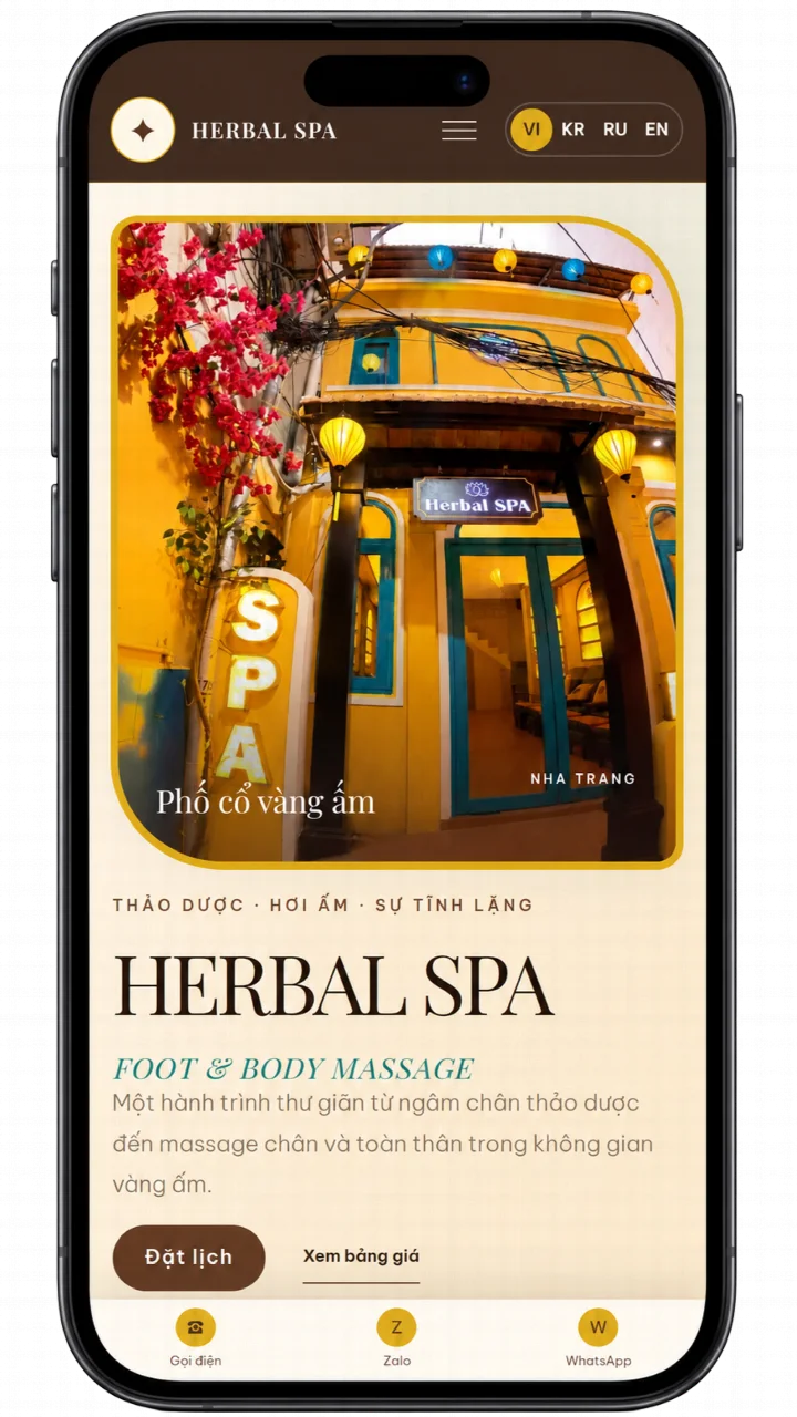 Mẫu Landing Page Herbal Spa hiển thị trên điện thoại