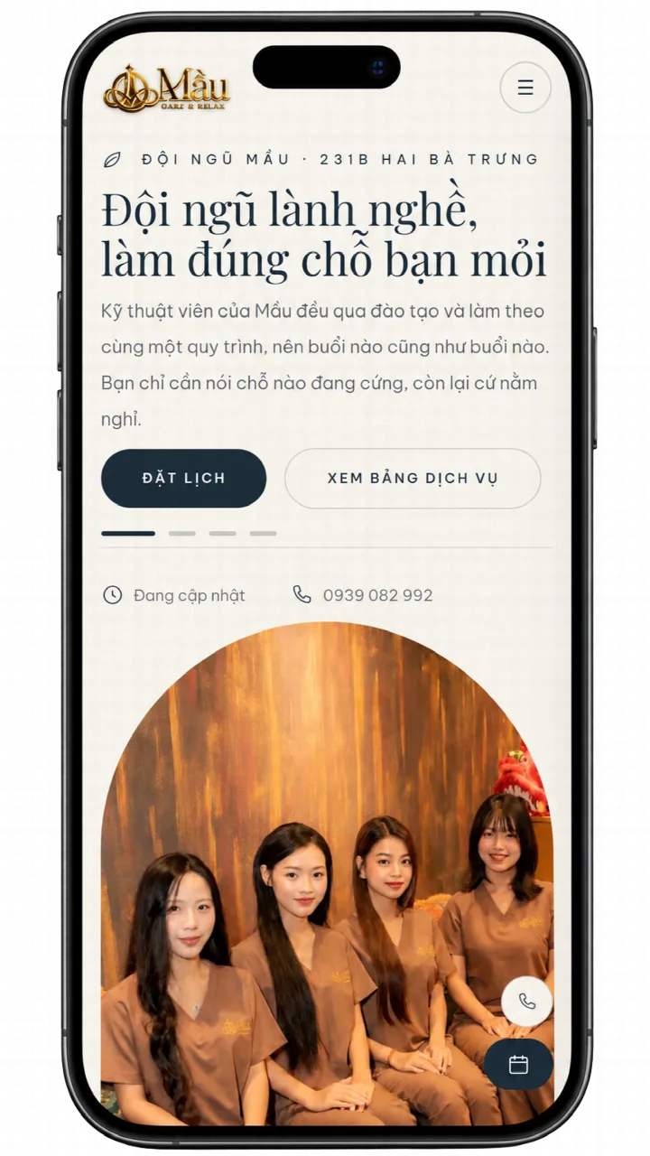 Mẫu Landing Page Mầu Spa hiển thị trên điện thoại